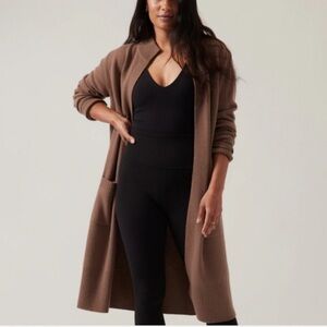 Athleta XS Spirit Wool Cashmere Long Wrap Cardigan Sweater Rustic Taupe/beige